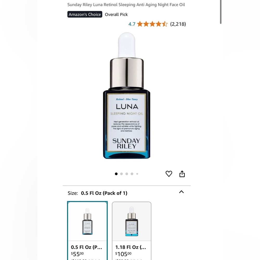 NEW Sunday Riley Luna Retinol Sleeping Anti Aging Night Face Oil (0.5oz)